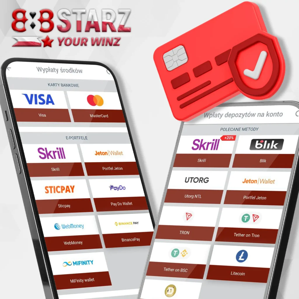 Wiele opcji wpłat i wypłat w 888starz